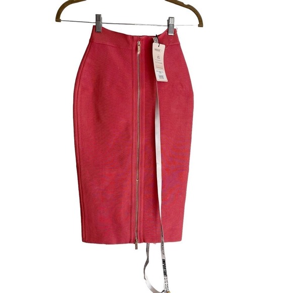 House of CB London Mid-Length Amora Skirt Gold Zipper Pink Size XS NWT - Picture 2 of 8